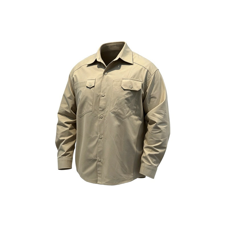 Design Solid Color Loose Fit Long Sleeve Workwear Shirt