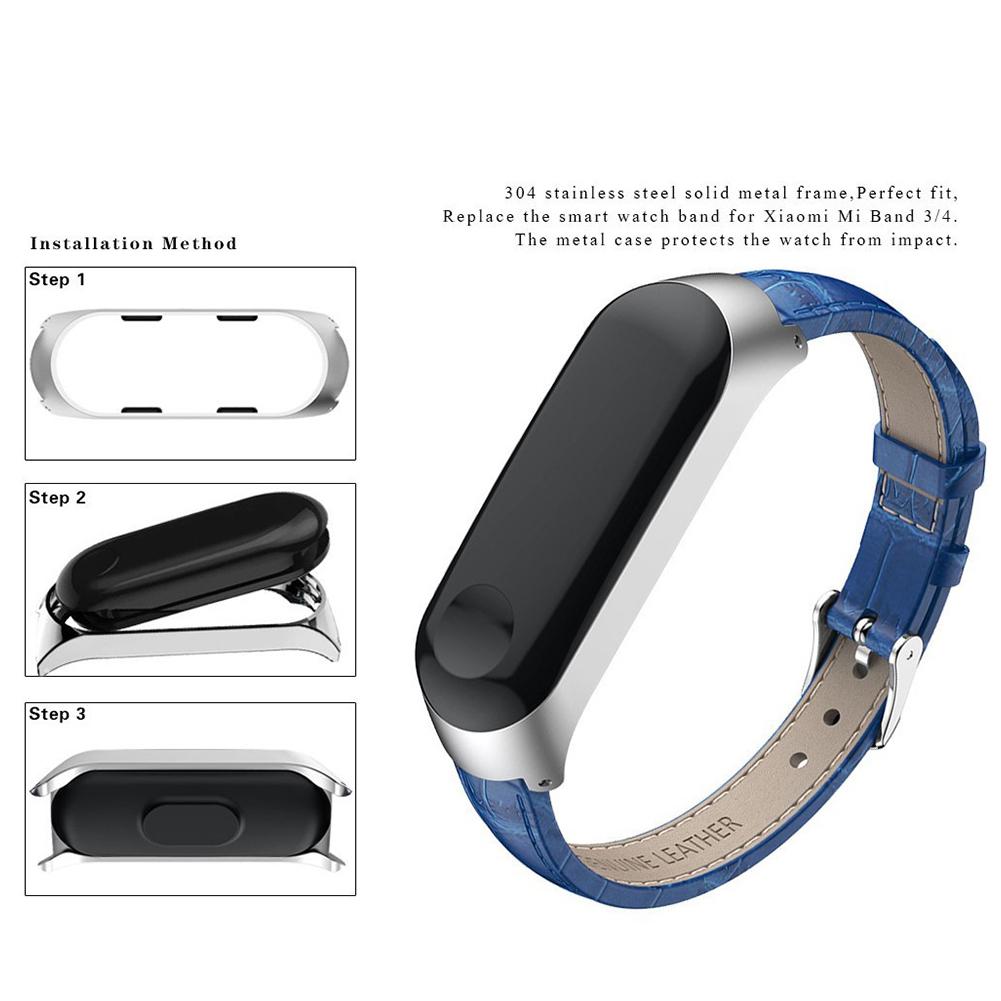 Yiwa For Millet Mi-band 3/4 PU Wrist Band Bracelet Strap+Metal Case Millet 3 Wrist Strap Protection