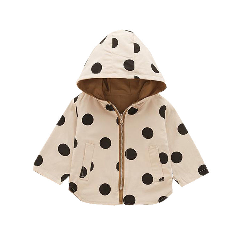 Outdoor trench coat with polka dot print double-sided outerwear for boys and girls