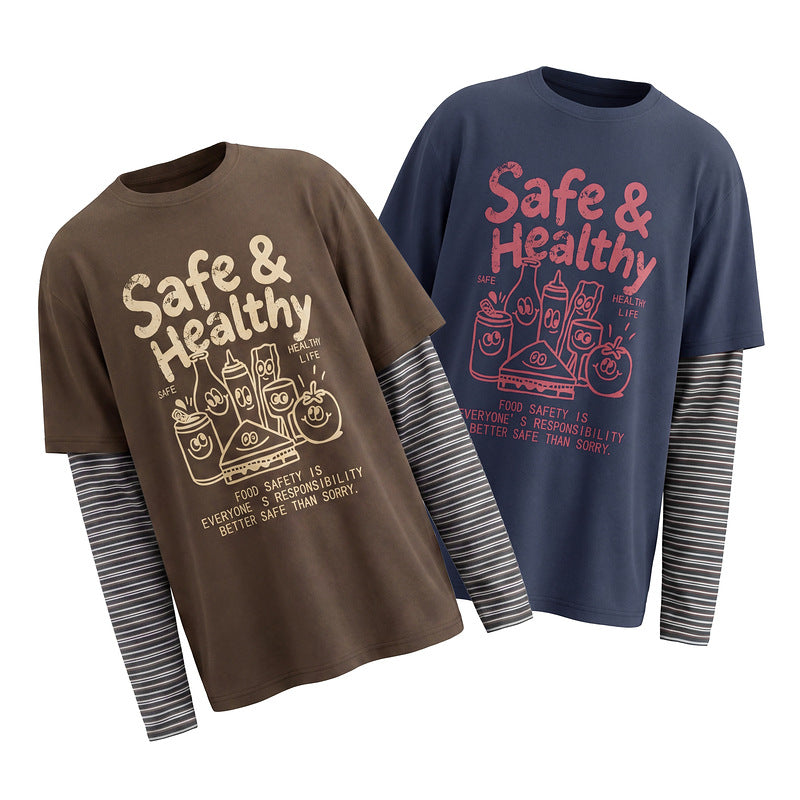 Food pattern fake two T-shirts retro