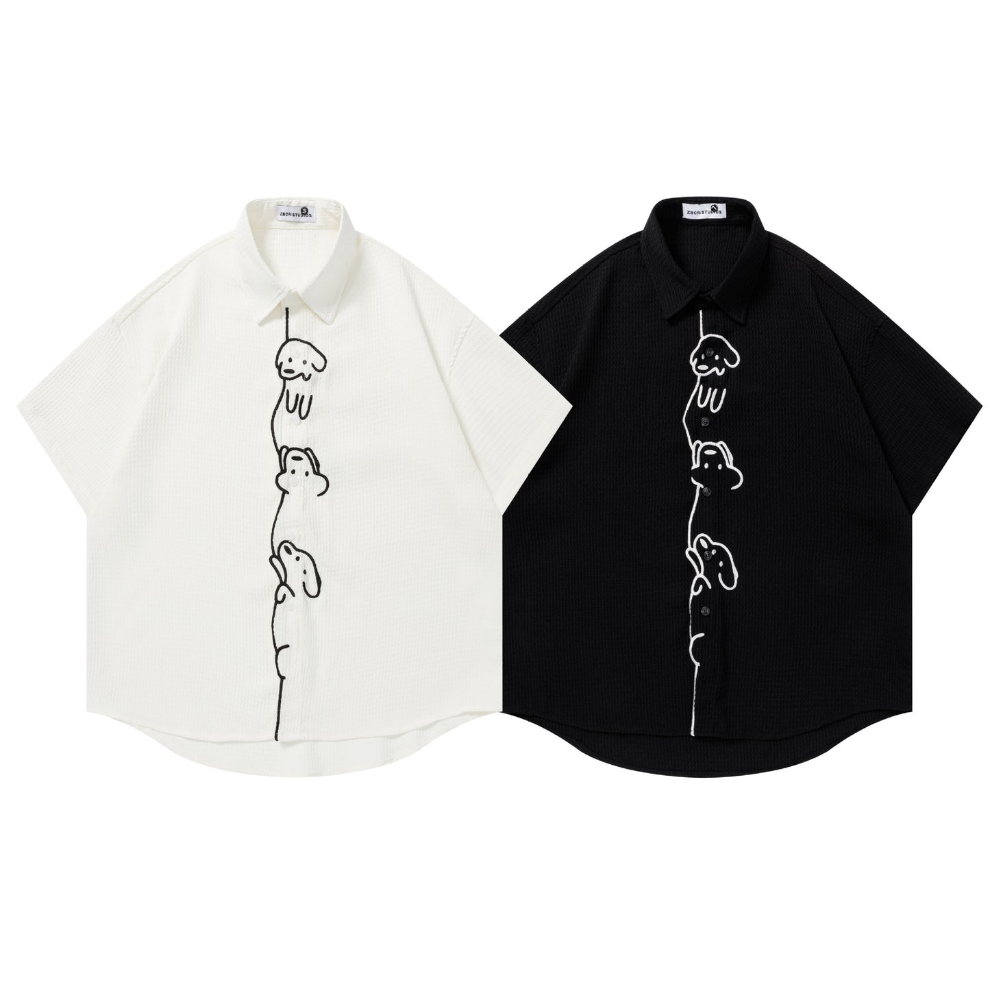 Cute little dog embroidered short sleeved shirt