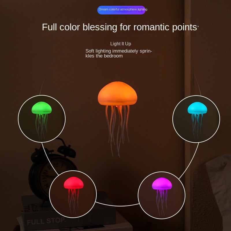 Full-color Gradient Sound-controlled Jellyfish Lamp, Creative Sensing Ambient Light, Night Light with Floating, Dynamic Swimming Tentacles