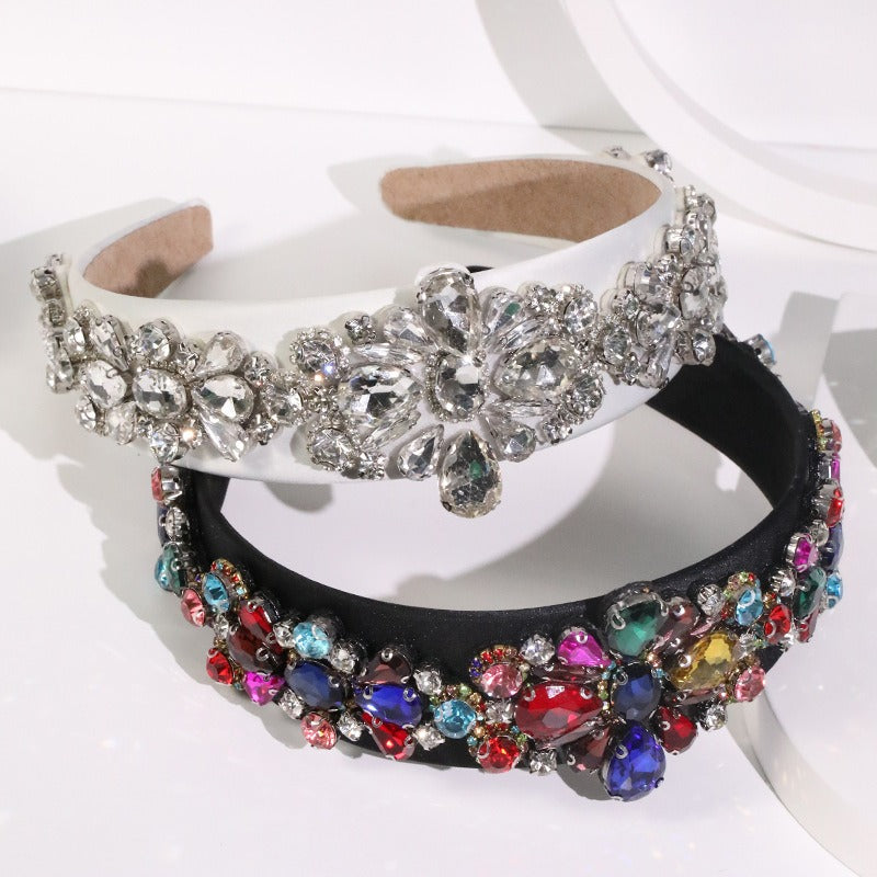 Fashion heavy industry Baroque wide edge rhinestone press headband headband