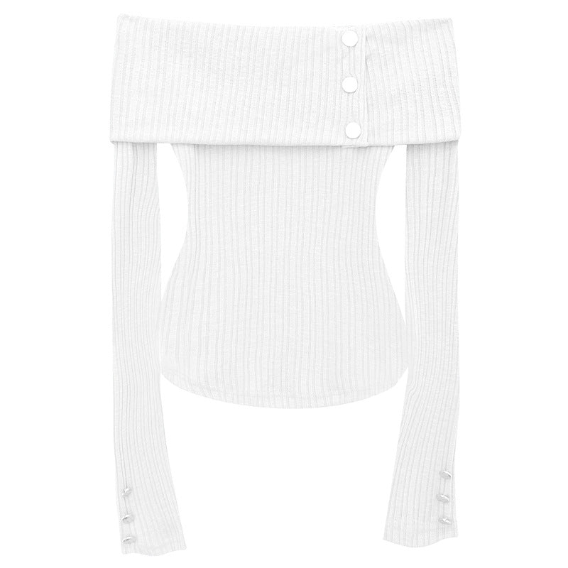 One shoulder off shoulder knit top with side buttons