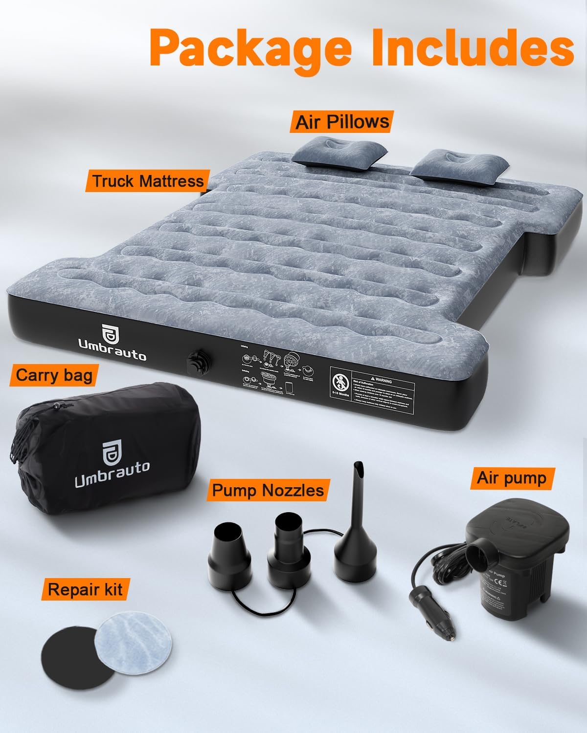 Umbratuo inflatable truck bed cushion is suitable for full-size short truck lathes, 6-6 feet, with pump and tote bag. Very suita