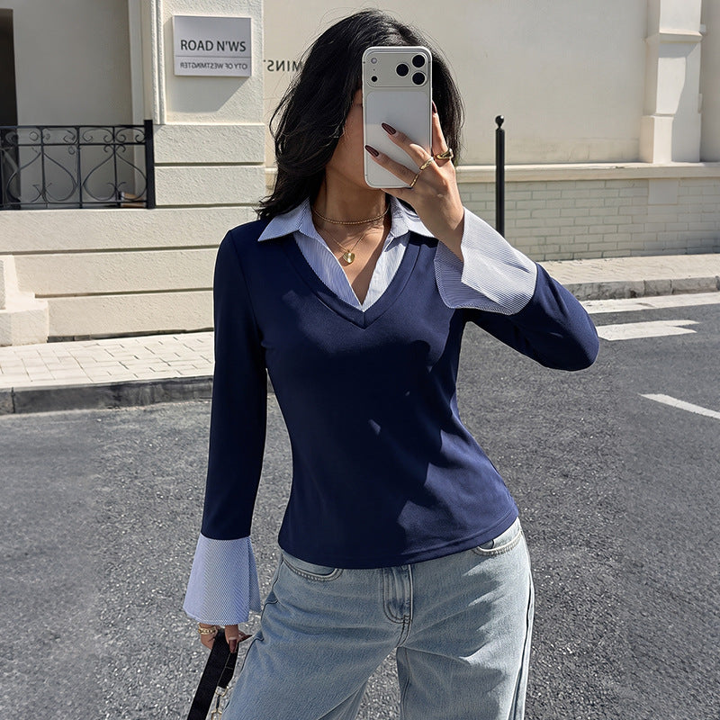 V-neck slim fit pullover T-shirt