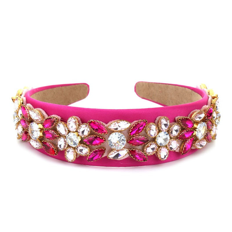 Personalized Diamond Flower Women Baroque Fabric Wide Edge Headband
