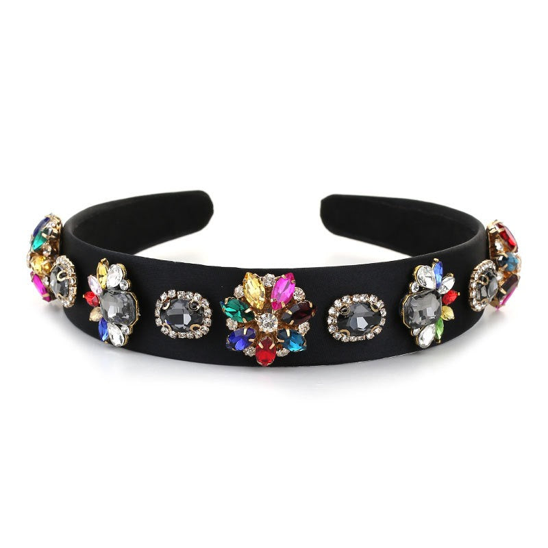 Tidal inlaid colored glass diamond ultra sparkling wide edge sponge face wash headband headwear