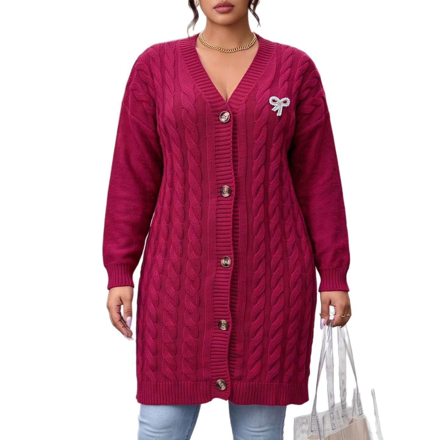 Plus Size Women's  Long Sleeve, Open Front Sweater Coat for Women
