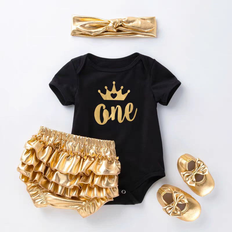 Exclusive Infant &amp; Toddler Outfit Set, Unisex Baby Cartoon Romper amp PP Pants 4-Piece Set, Princess Birthday amp; Celebration Party Wear