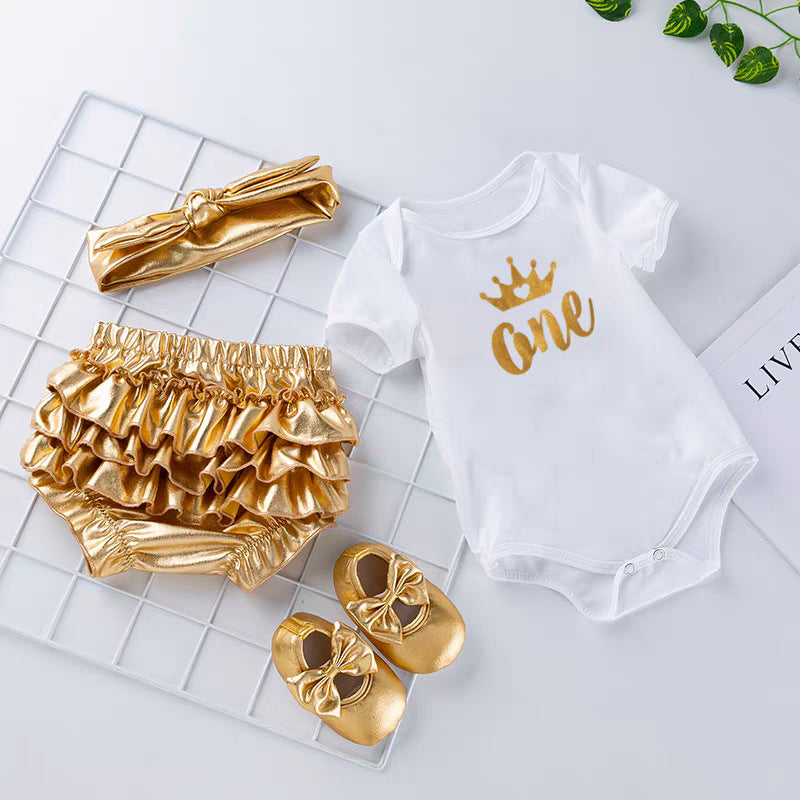 Exclusive Infant &amp; Toddler Outfit Set, Unisex Baby Cartoon Romper amp PP Pants 4-Piece Set, Princess Birthday amp; Celebration Party Wear
