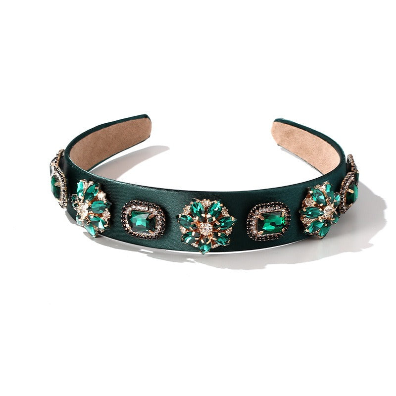 Fashion Peacock Green Headband Women's Face Wash Baroque Water Diamond Pearl Headband