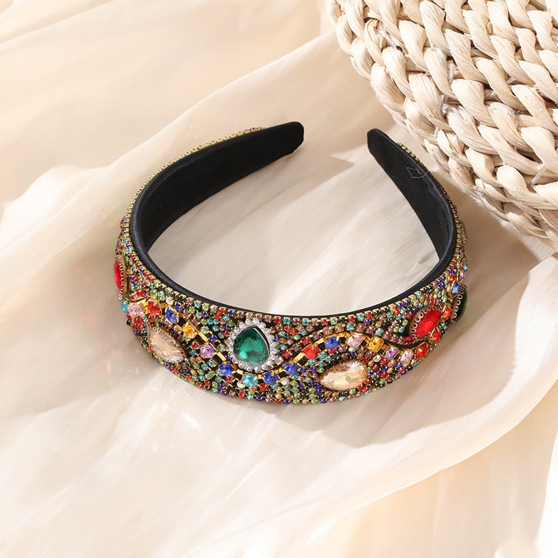 Colored rhinestone heavy industry sponge wide edge Baroque hair accessories