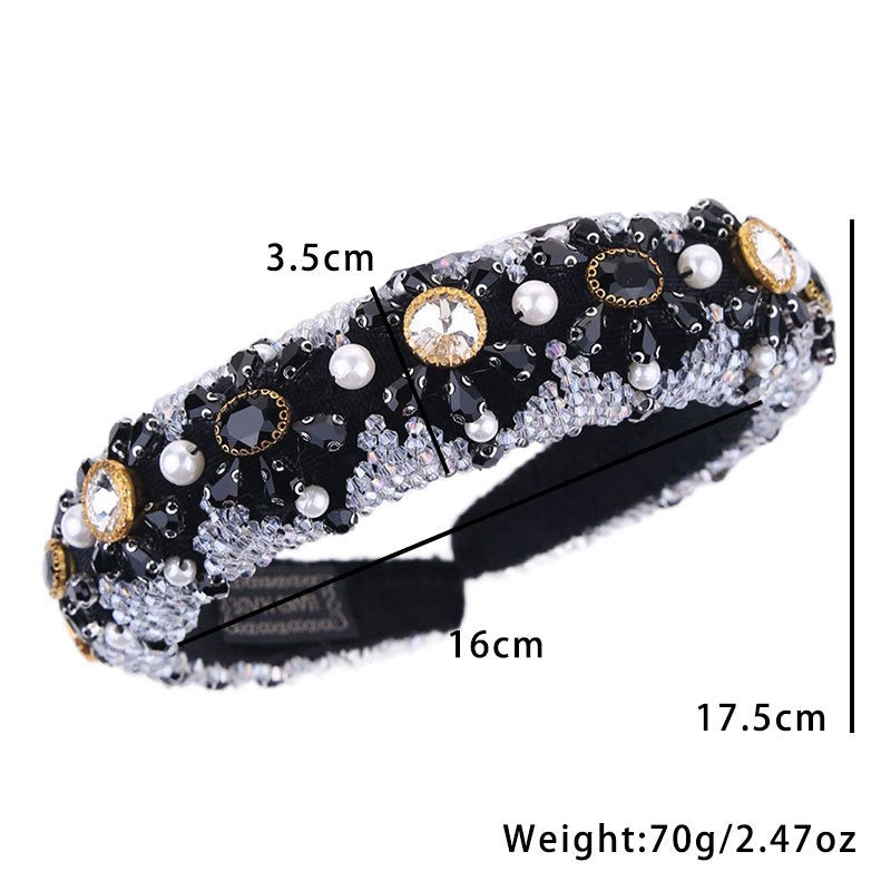 Fashionable new Baroque full set rhinestone crystal headband hair accessories women's sponge wide edge retro exaggerated headban