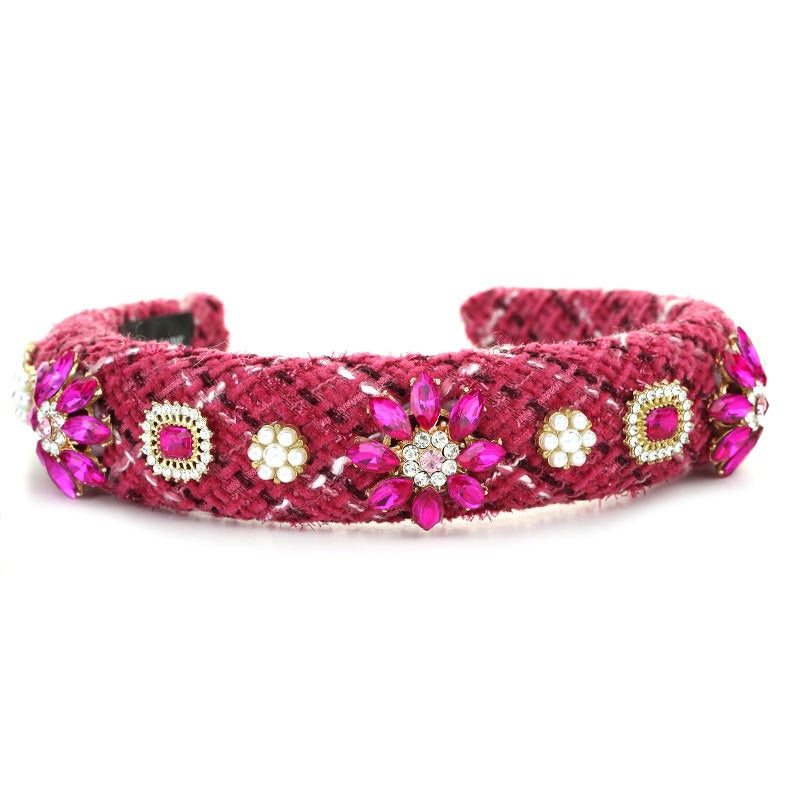 Fashionable fabric wide edge washbasin headband with diamond inlay