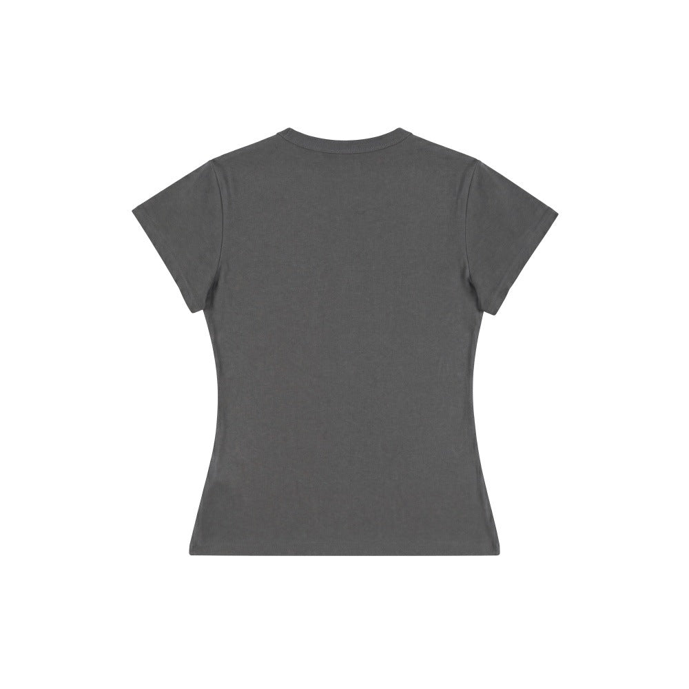 Applique Letter Print Regular Shoulder Short Sleeve T-Shirt for Women