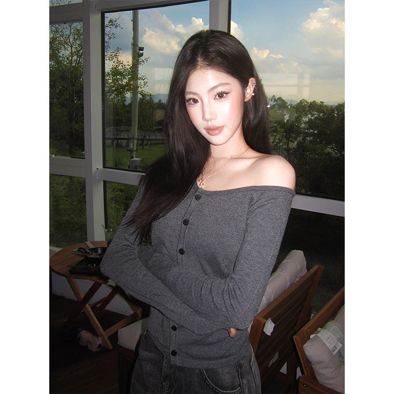 Long Sleeve Slant Collar T-Shirt Women's