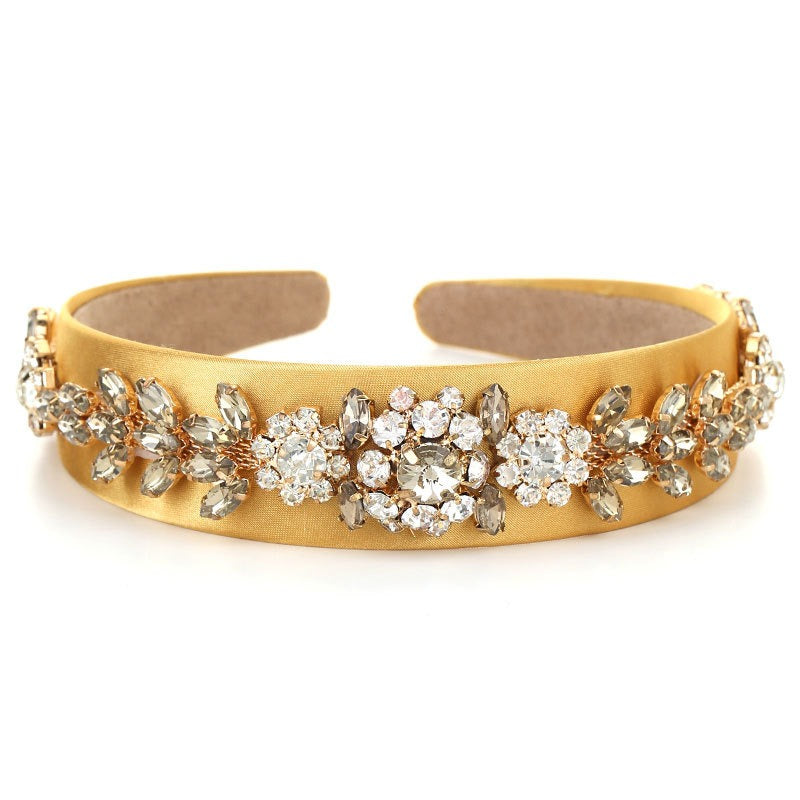 Super Sparkling Baroque Crystal Flower Headband Gold Velvet Retro Headband