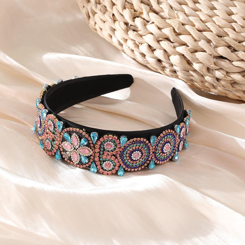 Fashionable Super Sparkling Colorful Water Diamond Wide Edge Heavy Industry Hair Accessories Headband