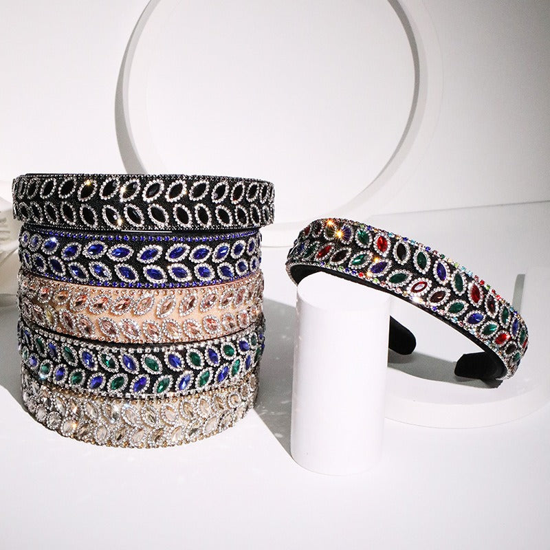 Fashionable and versatile fabric with wide edges and diamond inlay for women's hair accessories