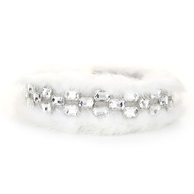 Thickened sponge mink velvet with wide edges and rhinestone hair accessories