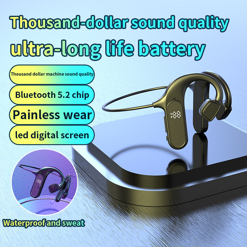 VG09 Bone Conduction Bluetooth LED Display Screen Headset 5.1 Not In-Ear Wireless Headset