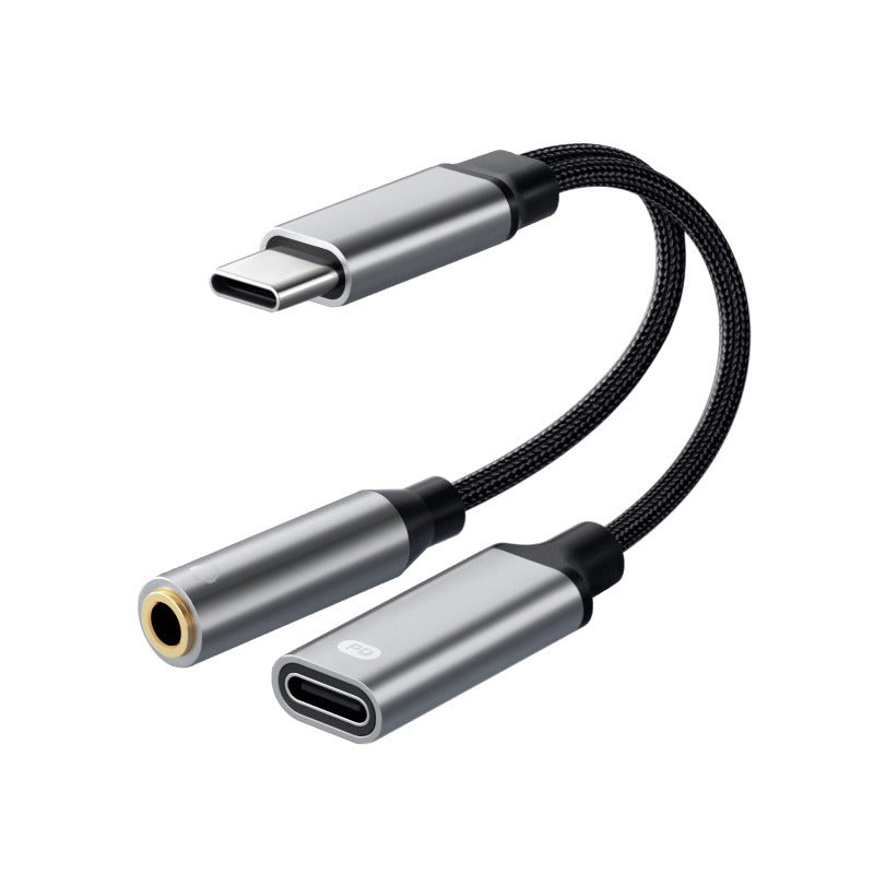 Typec headphone adapter 2-in-1 wired audio charging converter with round hole Typec one/two adapter