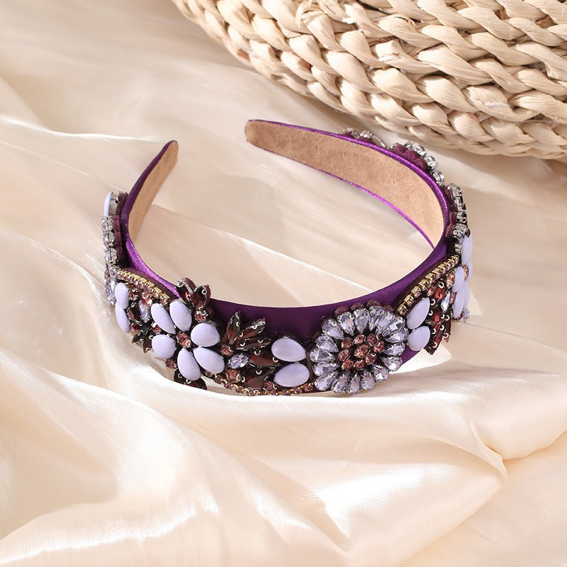 Fashionable women's retro Baroque flower rhinestone headband