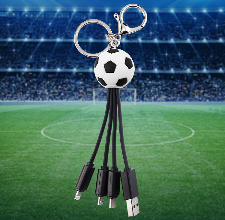 Creative keychain football data cable one to three charging cable football club commemorative gift charging cable