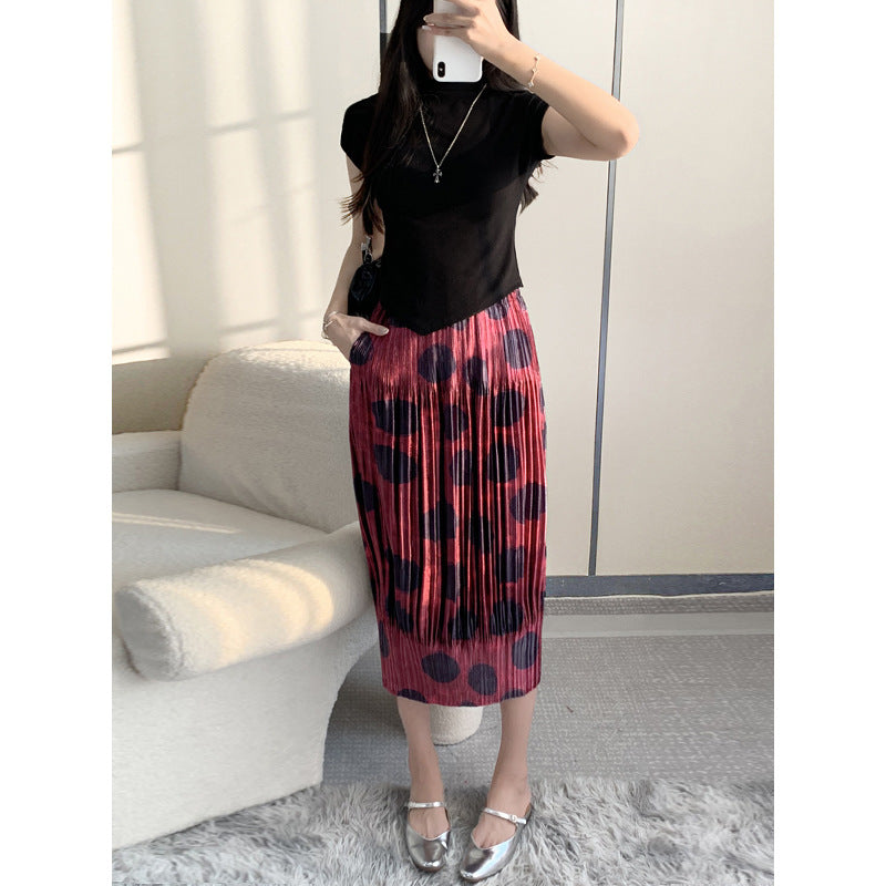 A-line pleated skirt women's high waisted printed pleated skirt half skirt