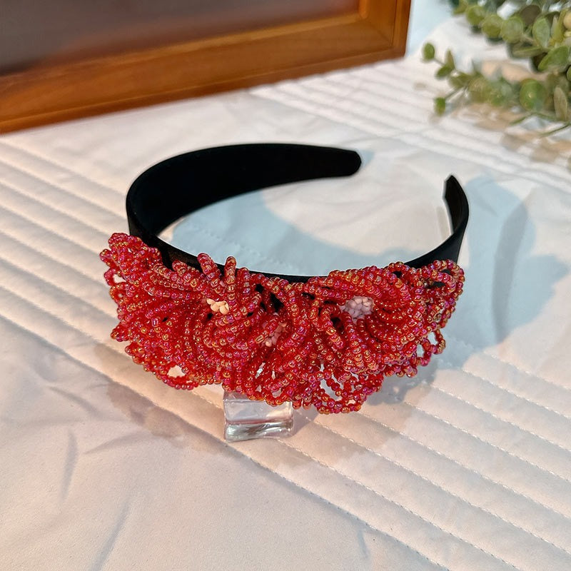 Fashionable floral handmade beaded headband headwear