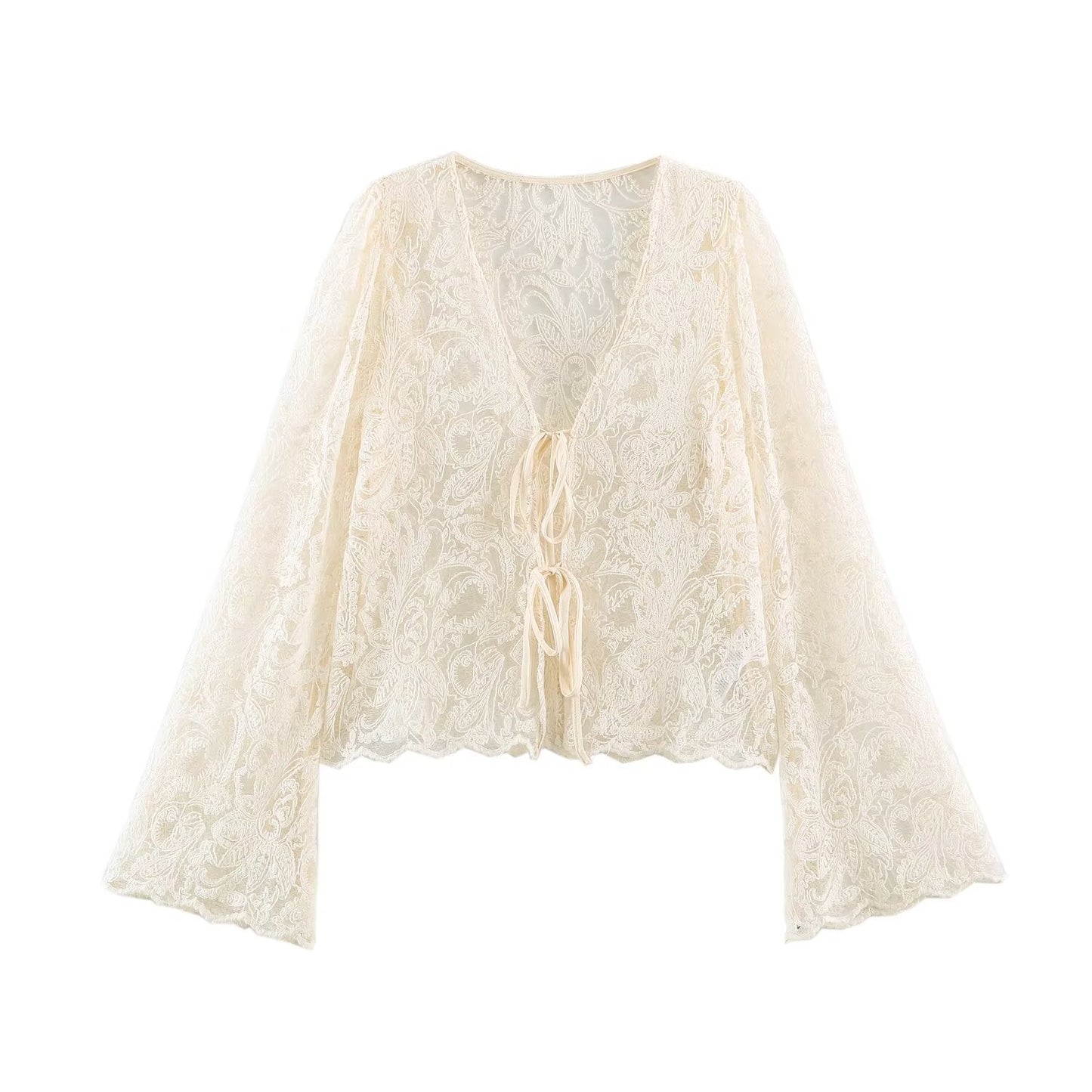 Lace flared sleeve top