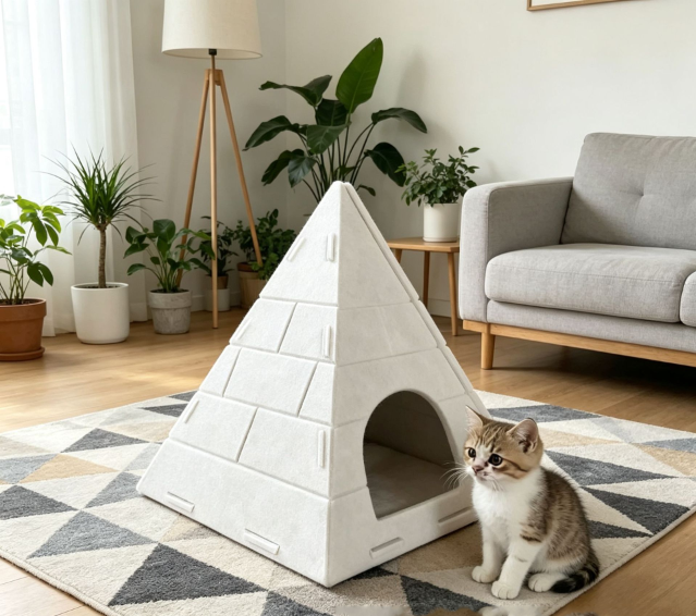 New Splicing Felt Pyramid Cat Nest Simple Home Style Pet Sleep Nest Detachable Washable Cat House