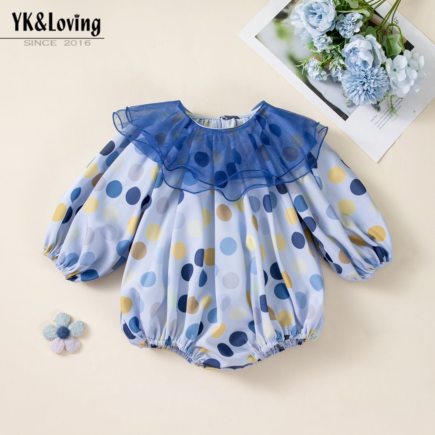 Spring and Autumn New Style Clothing, Long Sleeve Onesie with Polka Dots, Cute and Stylish Baby Romper