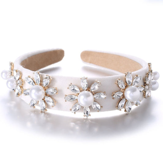 Baroque Large Pearl Flower Set with Colorful Diamonds Fashion Hair Hoop