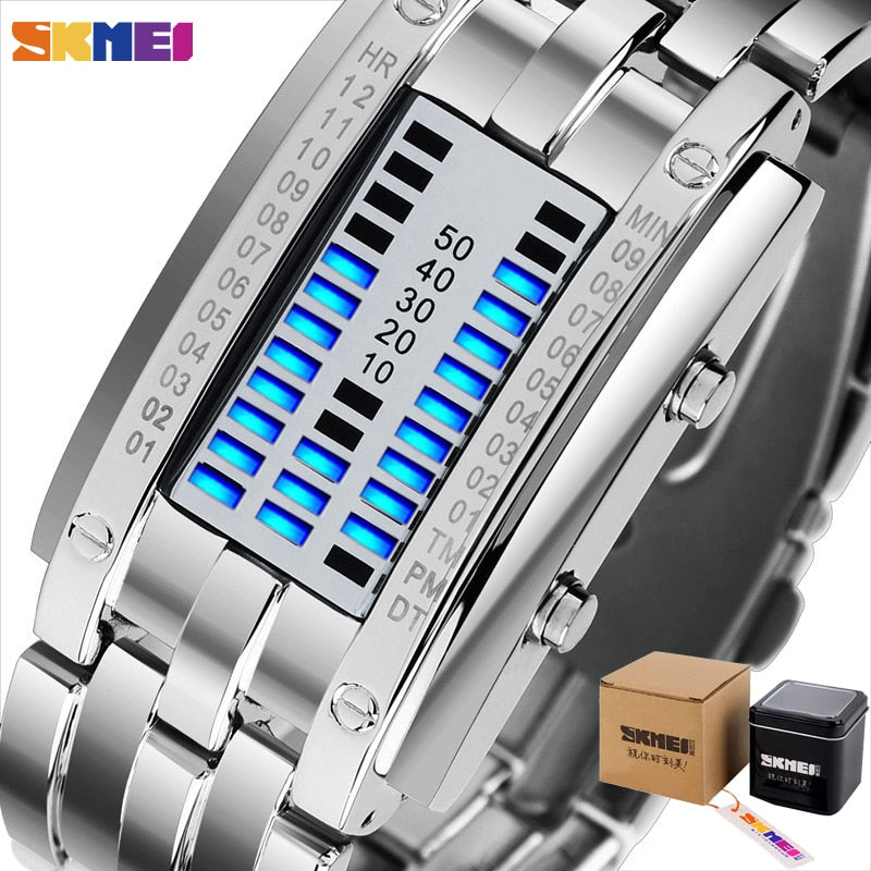 SKMEI 0953 Fashion Creative Sport Watch Women Stainless Steel Strap LED Display Watches 5Bar Waterproof Digital Watch reloj hombre