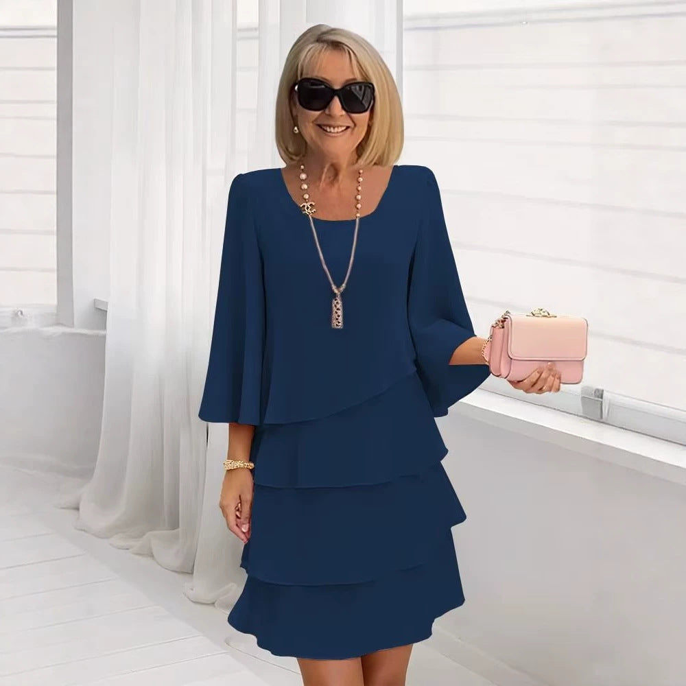 Loose solid color round neck dress