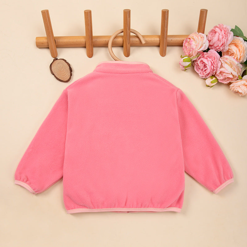 Autumn Winter New Children's Hoodie with Stand Collar, Warm and Windproof, Simple and Cute Embroidery Design for Boys and Girls