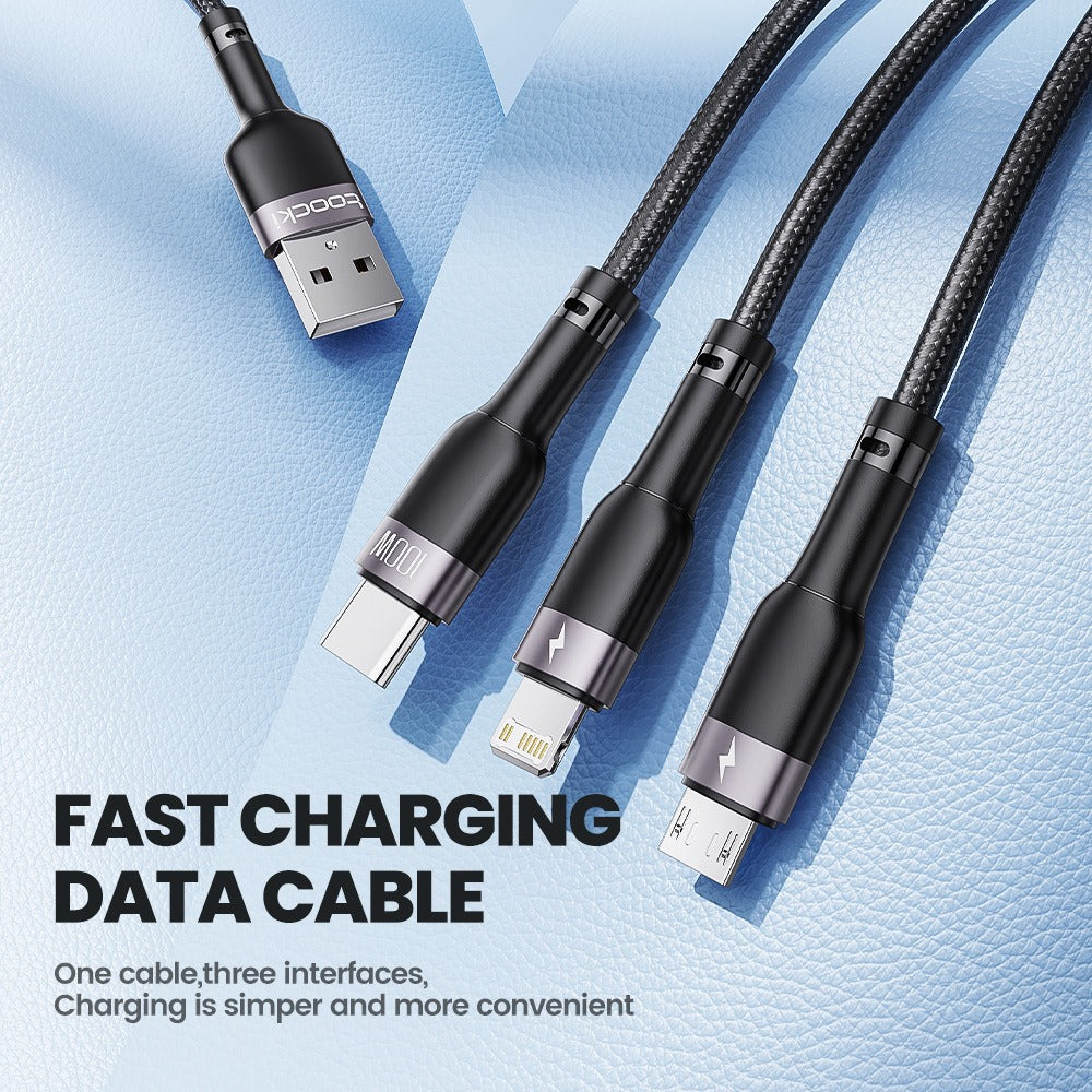 One to three 100W fast charging data compatible with Apple Typec Android phone braided charging cable