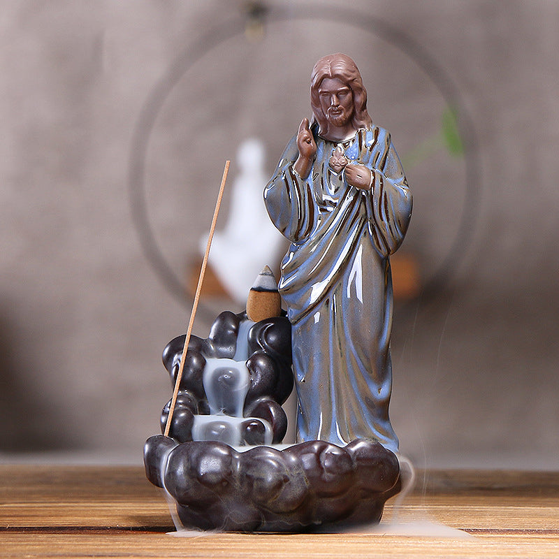Jesus Smoke Backflow Incense Burner Creative Virgin Tower Incense Burner Decoration