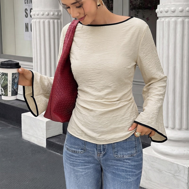 Long sleeved waist cinched shirt for women