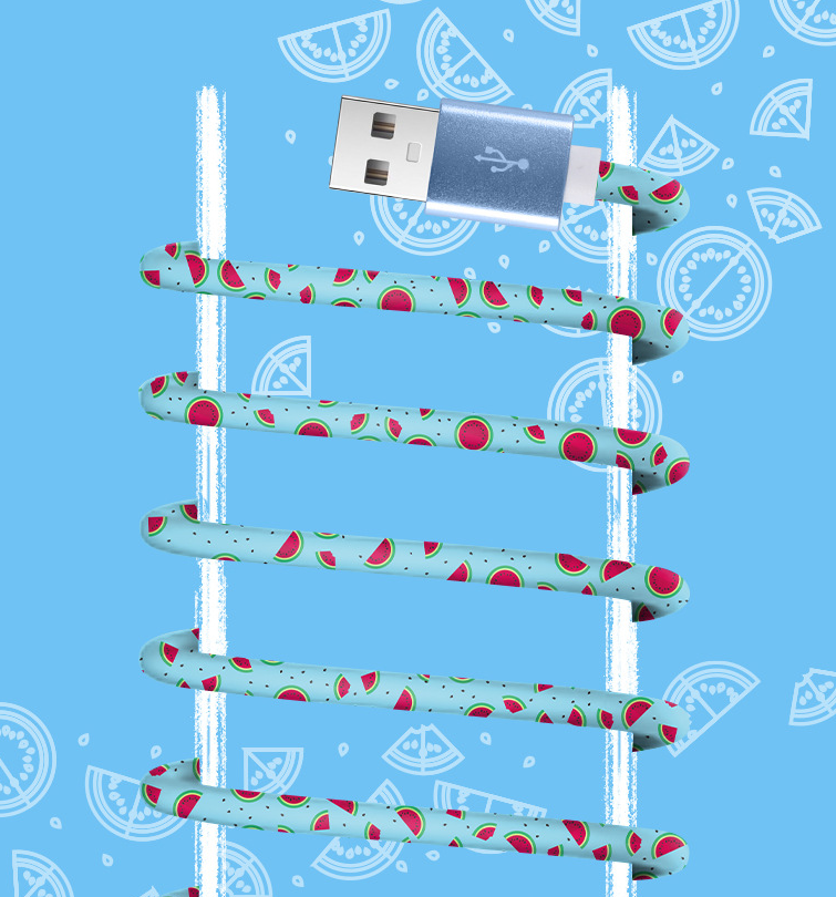 Creative data cable cartoon fruit cute fruit leather data cable suitable for Apple and Huawei phones