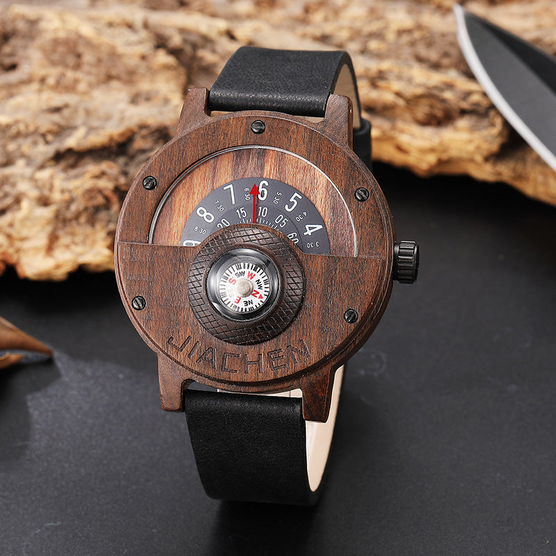 Multifunctional Compass Wooden Watch Outdoor Sport Watch for Men Women Students