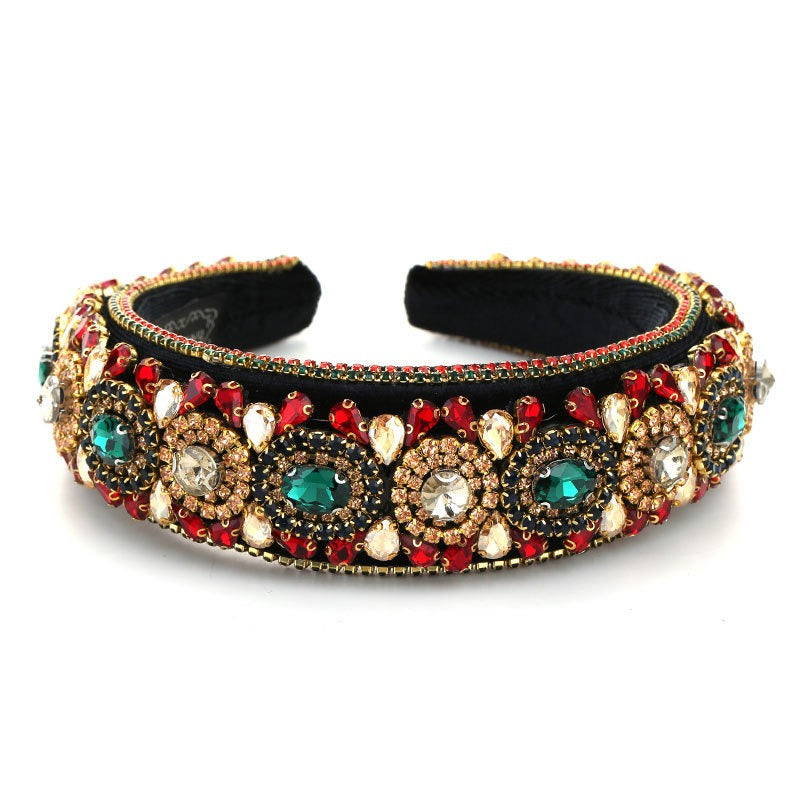 Baroque inlaid colored rhinestone heavy-duty sponge head hoop