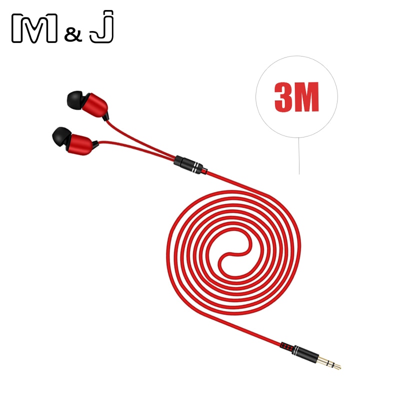M&J 3M Earphone Monitor Headphones With Long Wire 3.5mm Gilded HiFi Stereo Universal Auricular For iPhone Huawei Xiaomi Computer