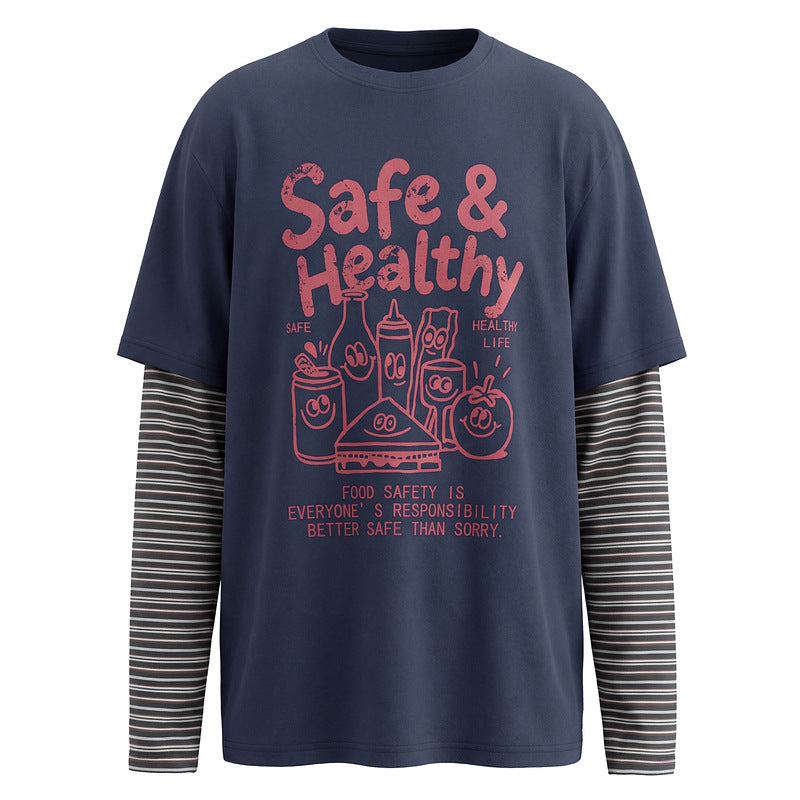Food pattern fake two T-shirts retro