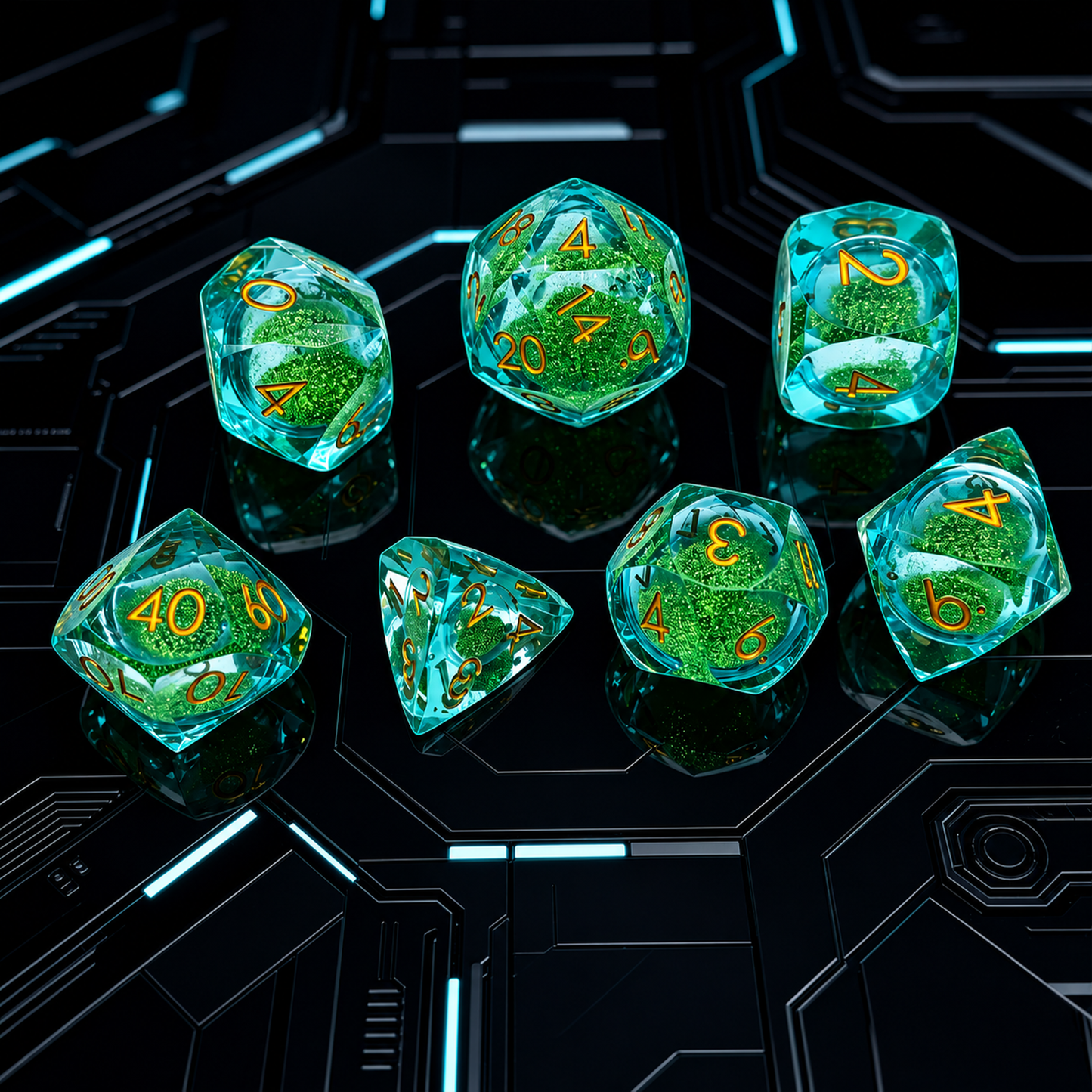 Polygon Dice Set Gemstone Appearance Liquid Resin DND Dungeons &amp; Dragons COC TTRPG D6
