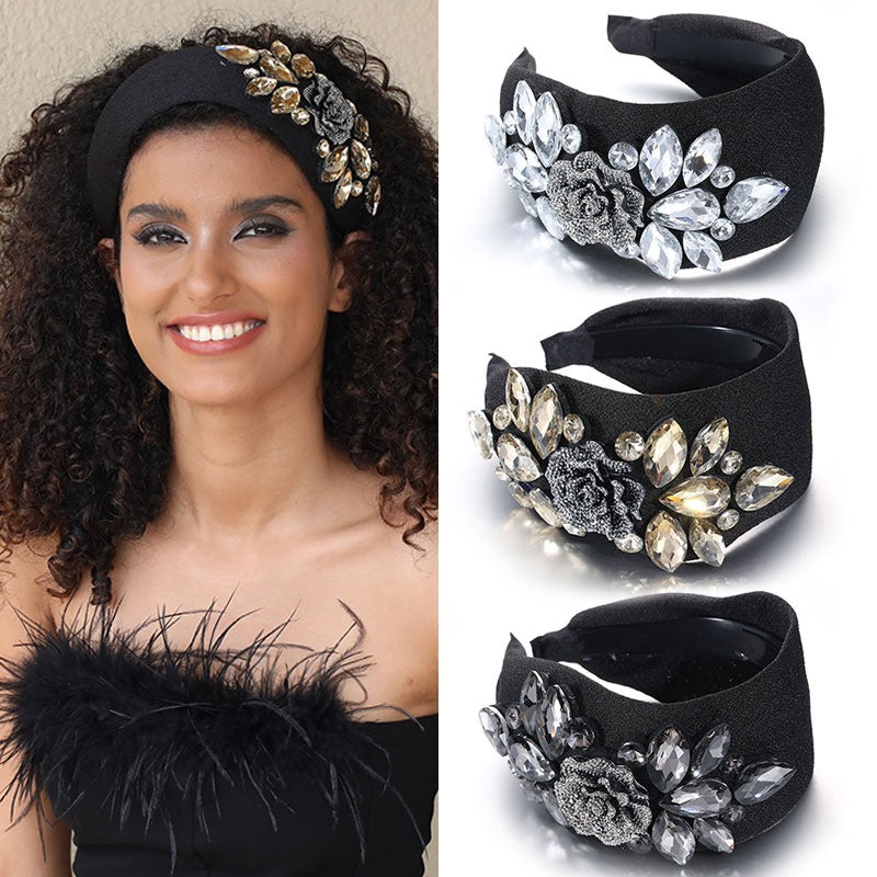 Fashion Rose Water Diamond Hair Hoop Wide Edge Fabric Headband