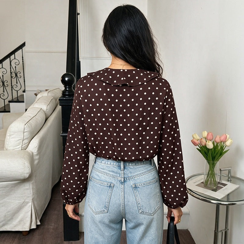 V-neck polka dot long sleeved jumpsuit