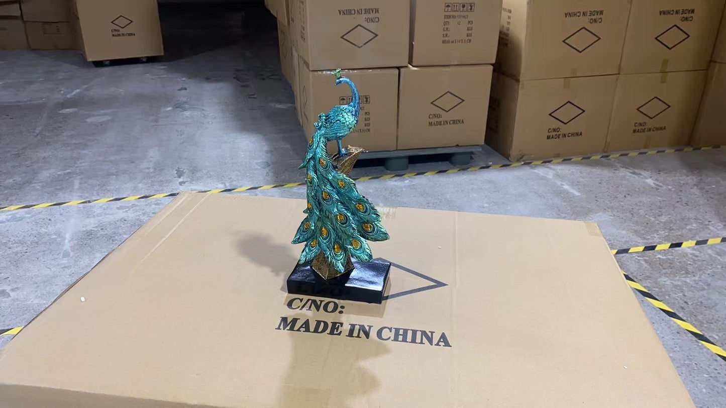 Decoration Resin Crafts Creativity Fashion Golden Blue Peacock Decoration Wine Cabinet Living Room Home Decoration Gift